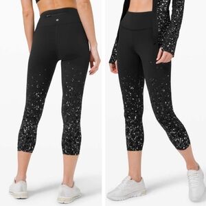 Lululemon Speed Wunder Mid Rise Crop 23" *Speckle Shine Black /Deep Coal/Silver